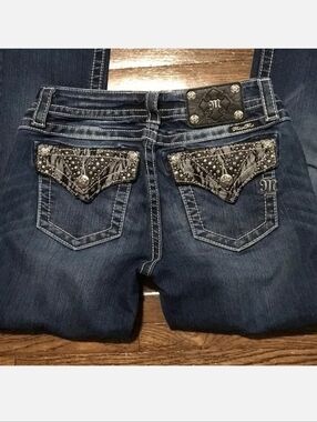 MISS ME Brand Designer Riveted Denim BLING Ladies Jeans Size 27 Black Label NWOT